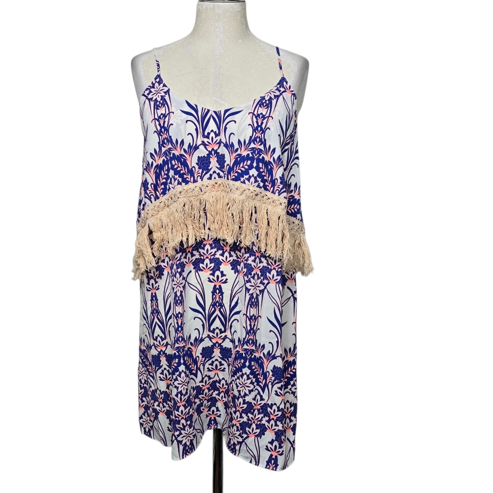 Karlie Blue Pink Fringe Dress L